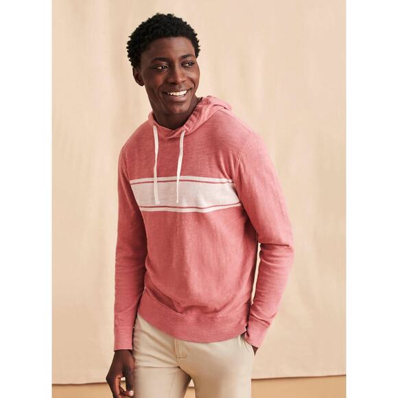 Faherty Men's Surf Stripe Slub Pullover Hoodie Shirt Pink Nantucket Red XXL 2XL - Picture 1 of 13